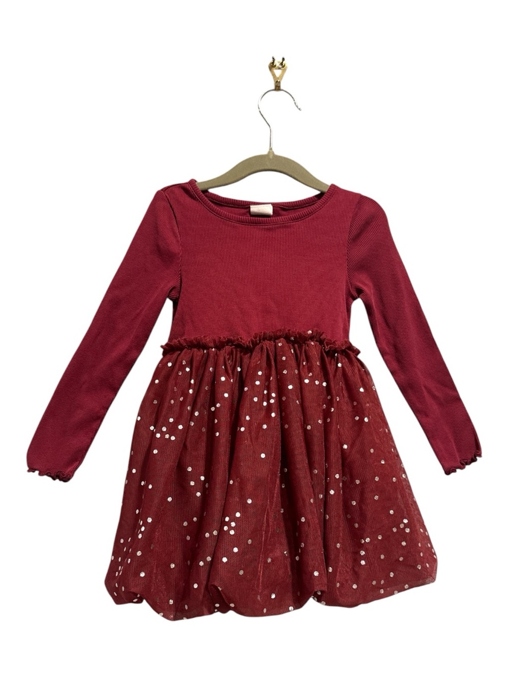 GAP Toddler Girl Mixed Media Bubble Long Sleeve Dress Party Holiday Cotton Sz 3T